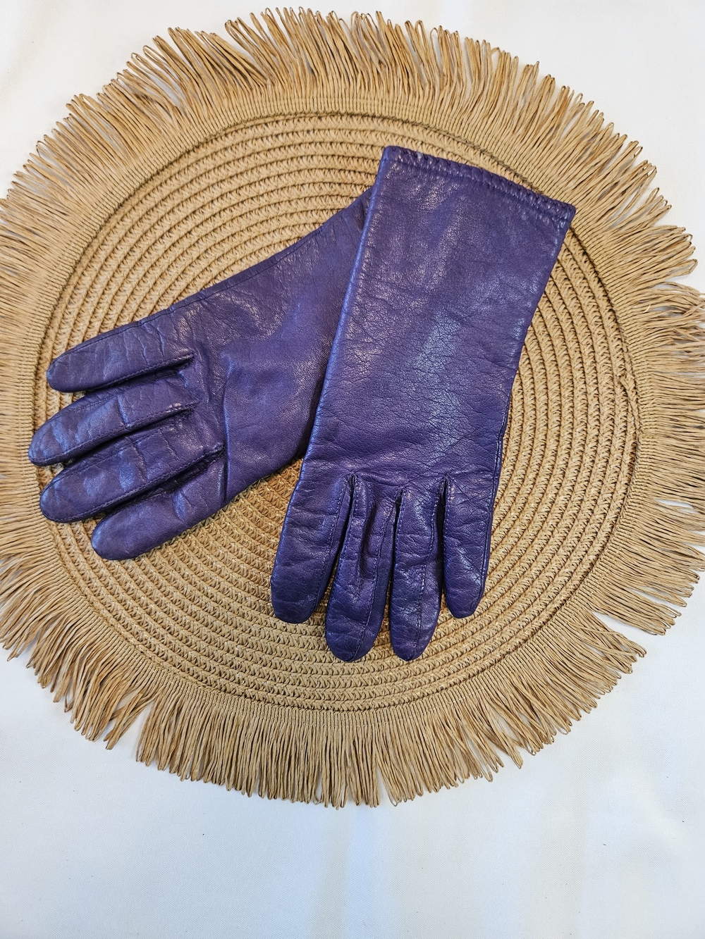 Vintage 90s Isotoner Purple Leather Gloves Women’s M